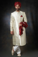 Silver Handwoven Brocade Silk Sherwani