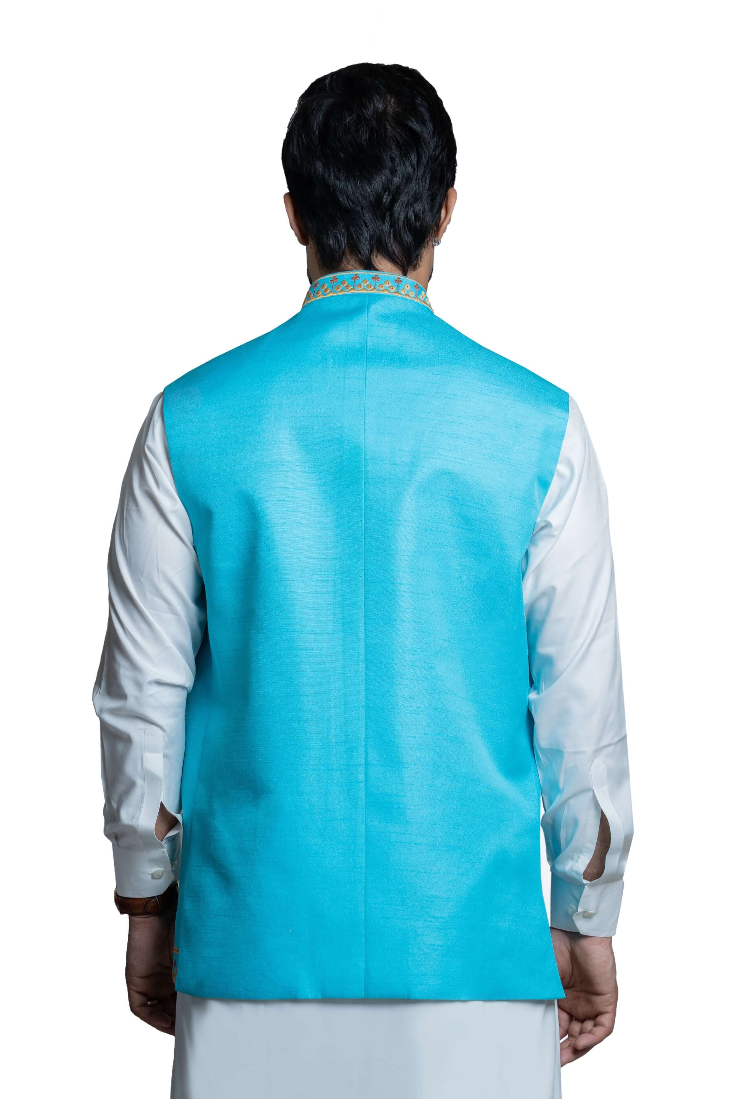 Sky blue waistcoat sale with kurta