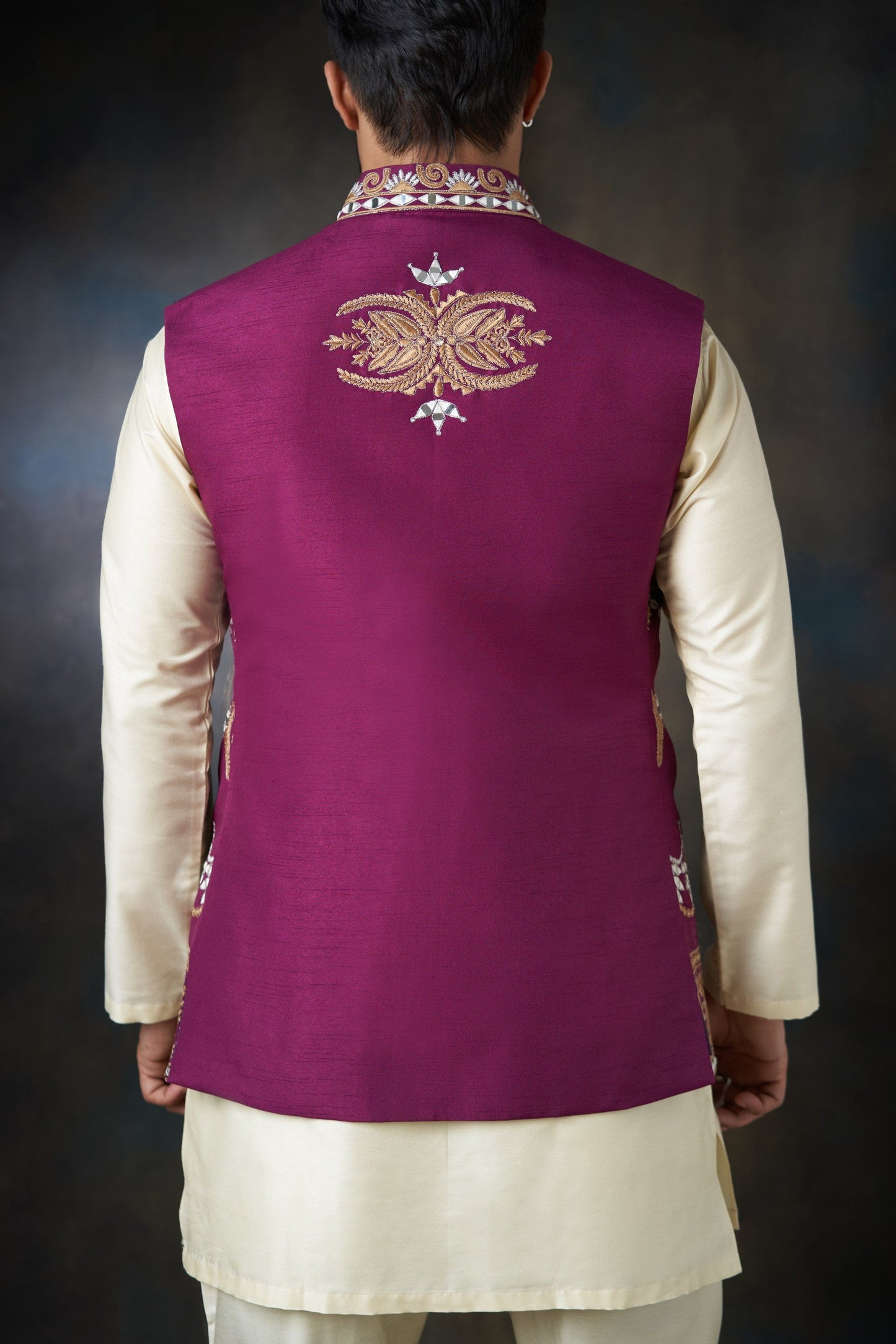 Tyrian Purple  Embroidered Men Waistcoat 