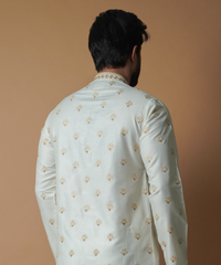 Cream & Gold Motif Embroidered Kurta Pants – Cotton Silk Blend