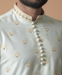 Cream & Gold Motif Embroidered Kurta Pants – Cotton Silk Blend