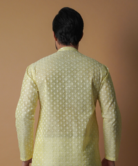 Lemon Diamond Textured ChikenKari Kurta/Pants set