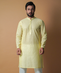 Lemon Diamond Textured ChikenKari Kurta/Pants set