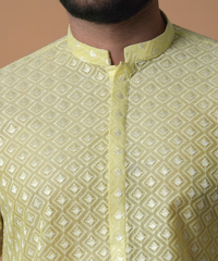 Lemon Diamond Textured ChikenKari Kurta/Pants set