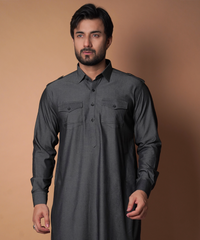 Grey Cotton/Lycra - Kurta/Pants