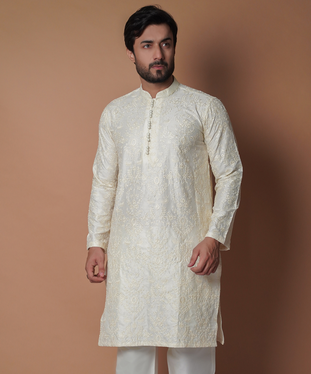 Kurta / Pants - Cream chikenkaari