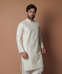 Cream Chikankari Kurta & Pyjama Pants Set