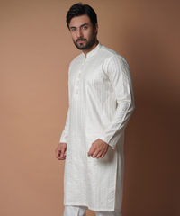 Kurta / Pants - All offwhite embroidered kurta set