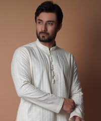 Kurta / Pants - All offwhite embroidered kurta set