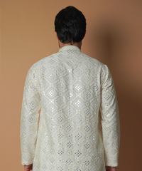 Dynamic 9mm - Cream & Ivory embroidered kurta set