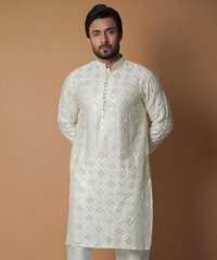 Dynamic 9mm - Cream & Ivory embroidered kurta set