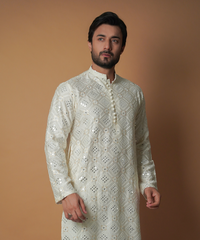 Dynamic 9mm - Cream & Ivory embroidered kurta set