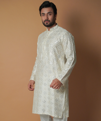 Dynamic 9mm - Cream & Ivory embroidered kurta set