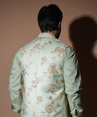 Ghalib - Pastel Mint Embroidered waistcoat set.