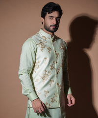 Ghalib - Pastel Mint Embroidered waistcoat set.