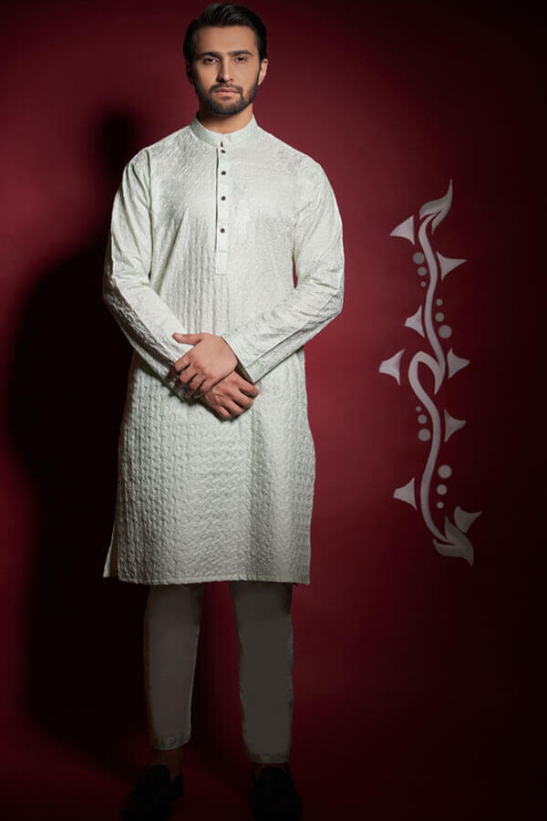 Apple white soft chickenkaari kurta formen