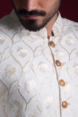 Off White Resham Turkish Gardens Sherwani