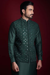 Z's Emerald Green Mirror work waistcoat set