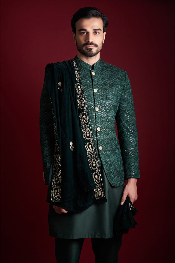Buy Creamy Prince Suit with Golden Embroidery - Shameel khan