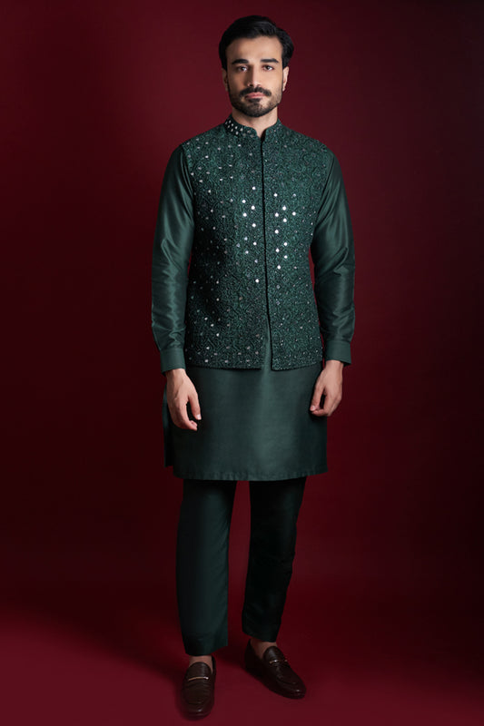 Z's Emerald Green Mirror work waistcoat set