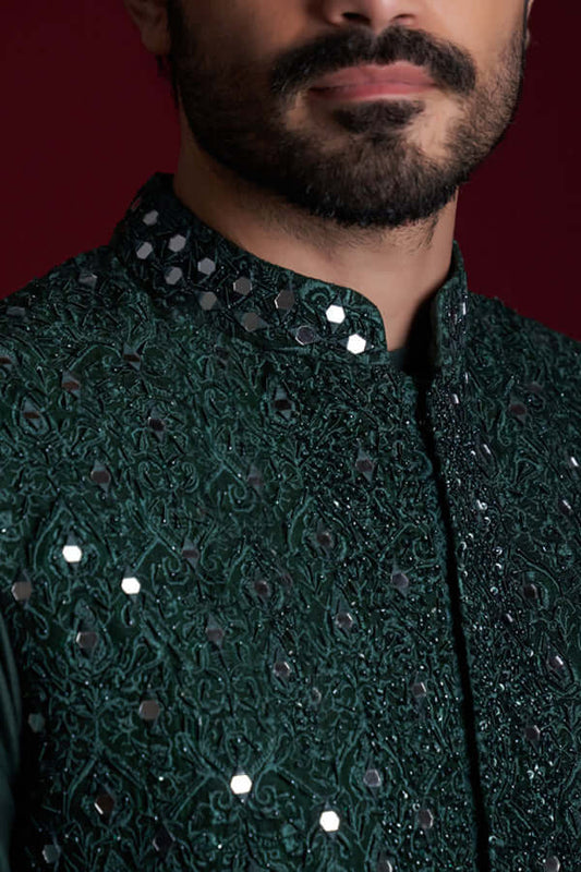 Z's Emerald Green Mirror work waistcoat set