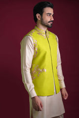 Green Embroidered Waistcoat & Kurta Pyjama Pants set