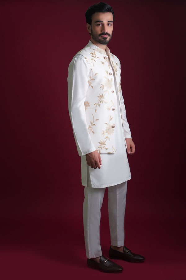 Ghalib Off-White & Gold Embroidered Waistcoat set
