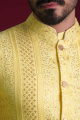 Pale Lemon Embroidered Waistcoat set