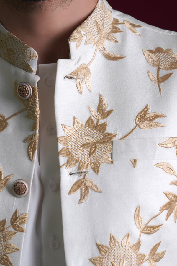 Ghalib Off-White & Gold Embroidered Waistcoat set
