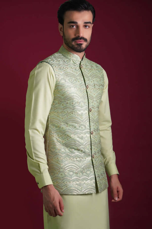 Pistachio & Gold - All embroidered waistcoat set