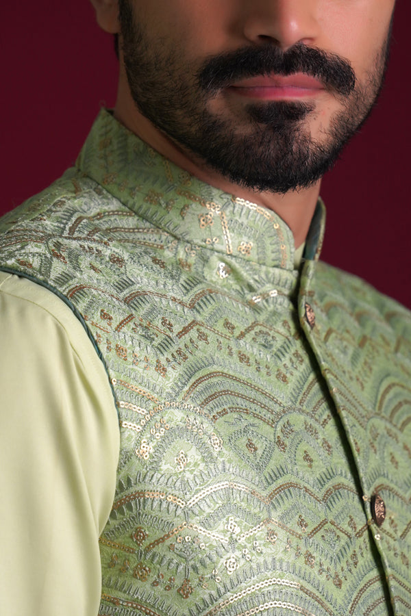 Pistachio & Gold - All embroidered waistcoat set