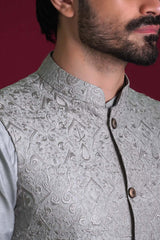 Ash Grey Kurta & Waistcoat Set