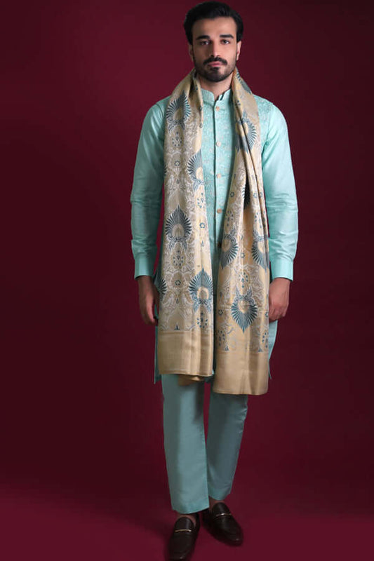 Powder Blue Embroidered Waistcoat set