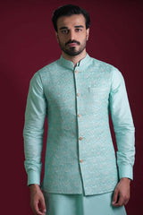 Powder Blue Embroidered Waistcoat set