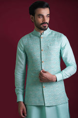 Powder Blue Embroidered Waistcoat set