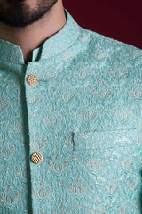 Powder Blue Embroidered Waistcoat set