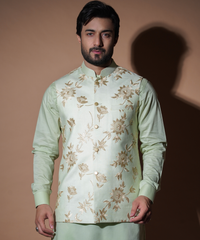 Ghalib - Pastel Mint Embroidered waistcoat set.