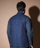 Rim Jhim - Navy Blue resham & sequins embroidered waistcoat