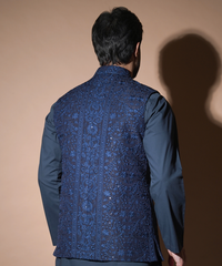 Rim Jhim - Navy Blue resham & sequins embroidered waistcoat