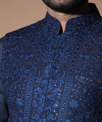 Rim Jhim - Navy Blue resham & sequins embroidered waistcoat