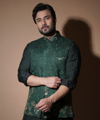 Rim Jhim - Emerald Green all embroidered waistcoat set