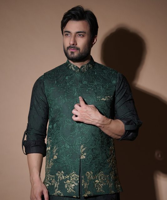 Rim Jhim - Emerald Green all embroidered waistcoat set