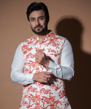 Rim Jhim - White with Red/Orange Floral Embroidery waistcoat set