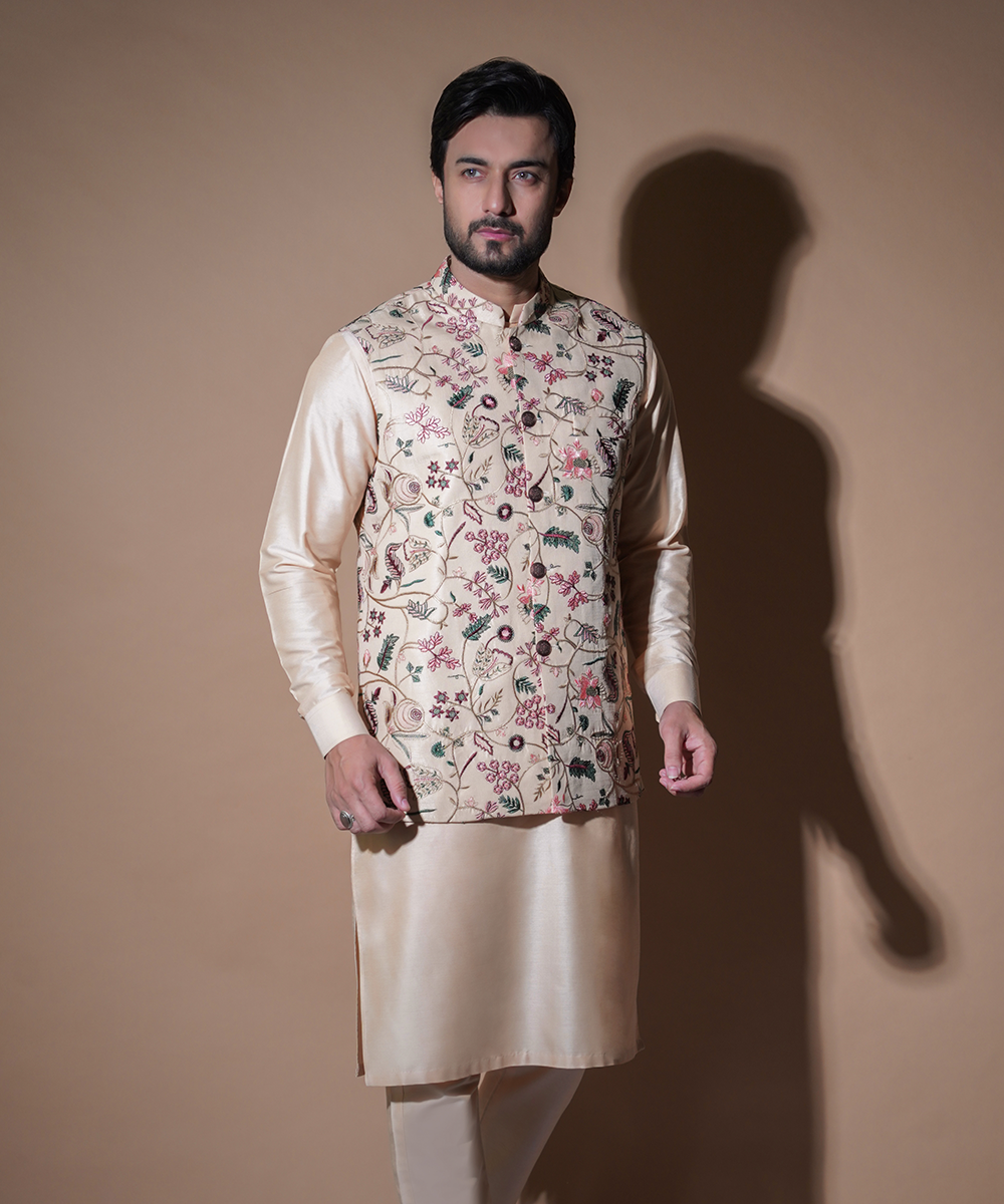 Rim Jhim Waistcoat - Light Gold rawsilk