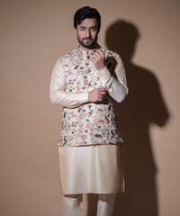 Rim Jhim Waistcoat - Light Gold rawsilk