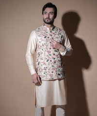 Rim Jhim Waistcoat - Light Gold rawsilk