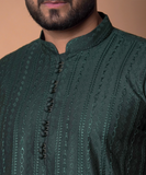 Kurta / Pants - Green symmetrical design embroidered kurta set.
