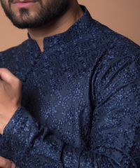 Kurta / Pants - Navy Blue Floral