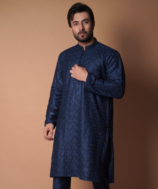 Kurta / Pants - Navy Blue Floral