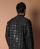 Dynamic 9mm - Jet black all resham and mirror work embroidered kurta set